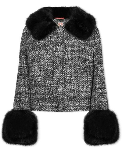Shrimps Clay Jacket With Faux Fur Collar & Cuff - Black