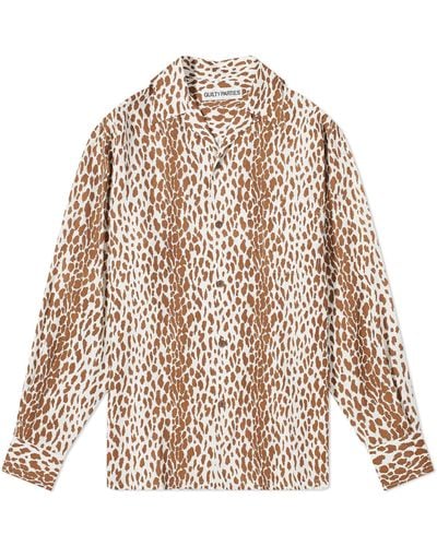 Wacko Maria Long Sleeve Leopard Vacation Shirt - Brown