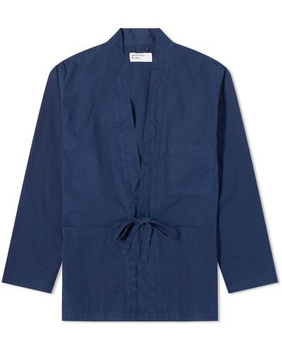 Universal Works Organic Poplin Tie Front Jacket - Blue