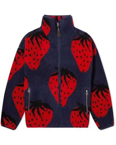 JW Anderson Fluffy Fleece Zip Front Jacket - Red
