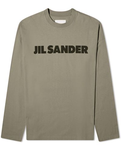 Jil Sander Long Sleeve Logo T-Shirt - Grey