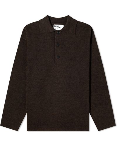 MHL by Margaret Howell Oversized Knitted Long Sleeve Polo Shirt - Black