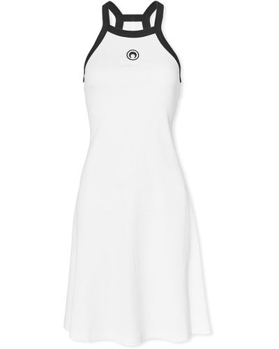 Marine Serre Organic Cotton Rib Flared Dress - White