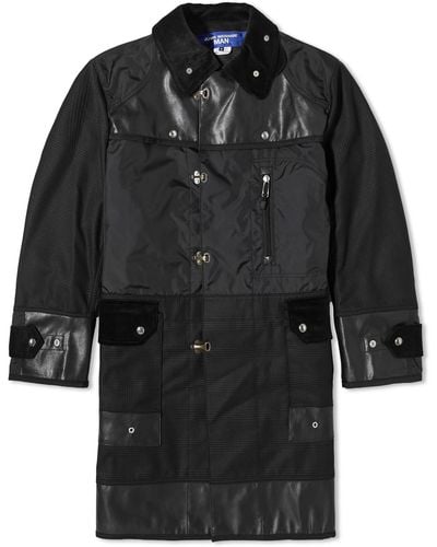 Junya Watanabe Nylon Oxford & Synthetic Leather Overcoat - Black