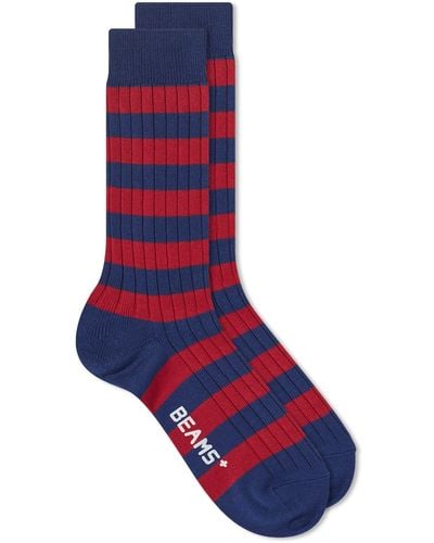 Beams Plus Rib Stripe Sock - Blue