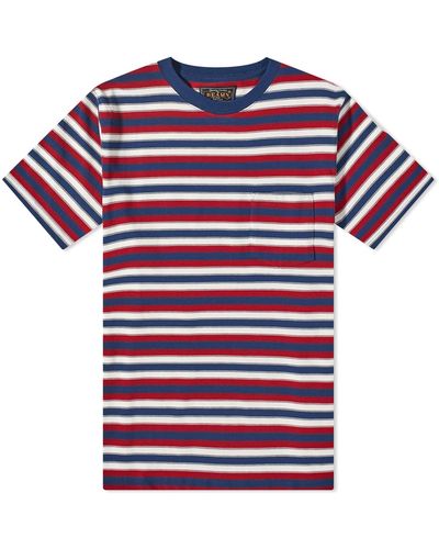 Beams Plus Multi Stripe Pocket T-Shirt - Red