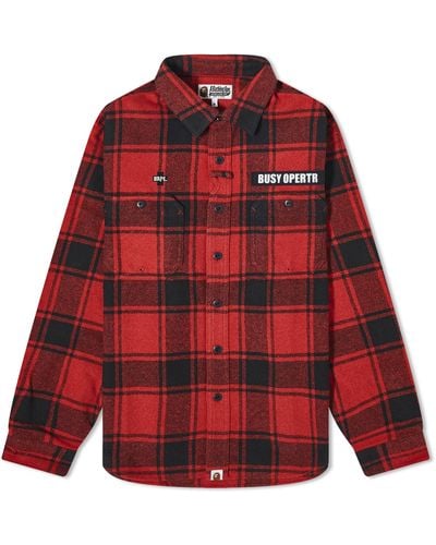 A Bathing Ape Flannel Check Tactical Shirt - Red