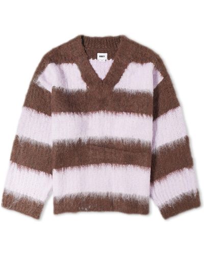 Obey Amara Striped Knit Sweater - Brown