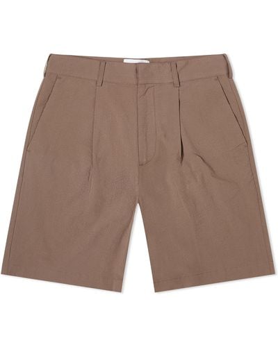 Wax London Linton Pleat Seersucker Shorts - Brown