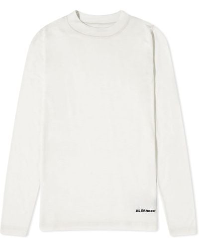 Jil Sander Plus Long Sleeve Top With Small Logo - White