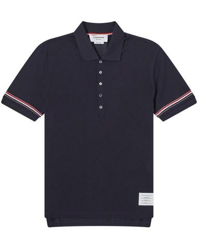Thom Browne Lightweight Textured Cotton Polo Shirt - Blue