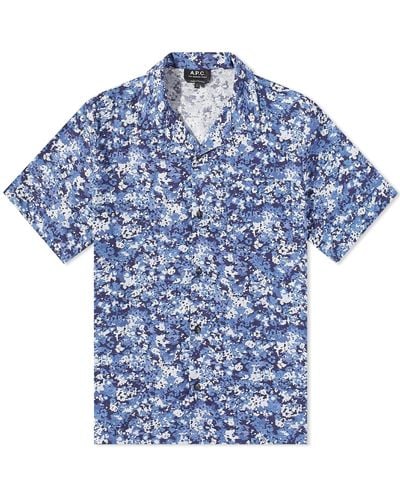 A.P.C. Lloyd Floral Camo Short Sleeve Shirt - Blue