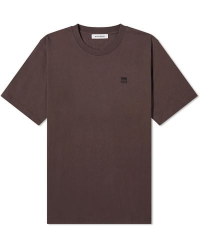 WOOD WOOD Bobby Double Logo T-Shirt - Brown