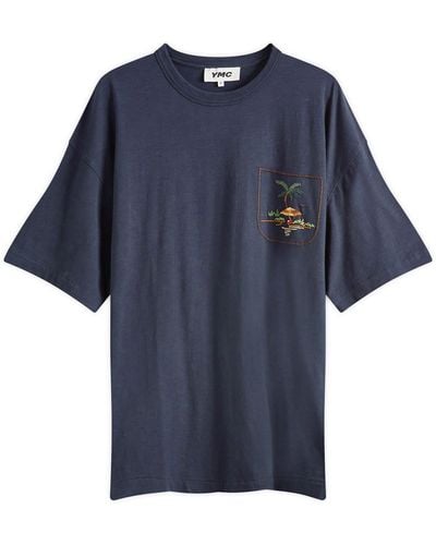 YMC Embroidered Triple T-Shirt - Blue
