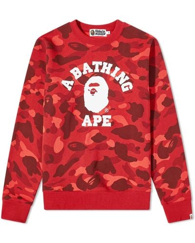 A Bathing Ape Color Camo College Crew Sweat - Red