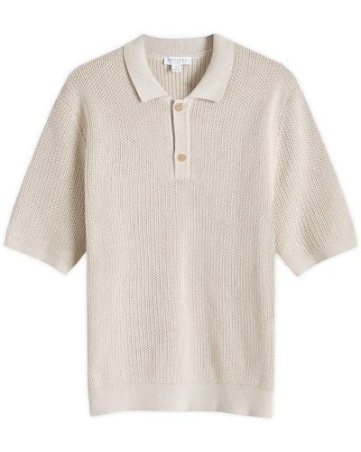 Sunspel Melrose Knitted Polo Shirt - Natural