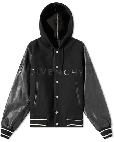 Givenchy Logo Leather Hooded Varsity Jacket - Black
