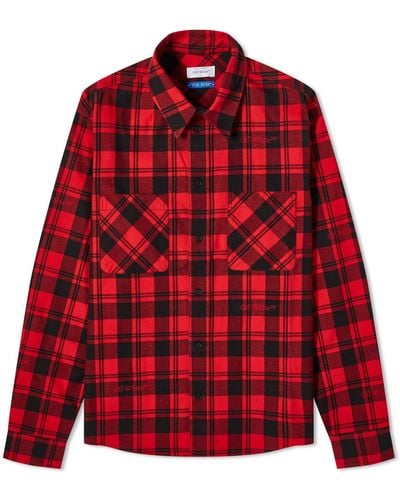 Off-White c/o Virgil Abloh Off- Logo Check Flannel Shirt - Red