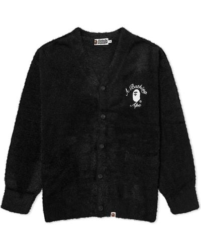 A Bathing Ape Embroidery Shaggy Knit Cardigan - Black