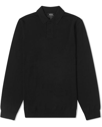 A.P.C. Jerry Long Sleeve Knit Polo Shirt - Black