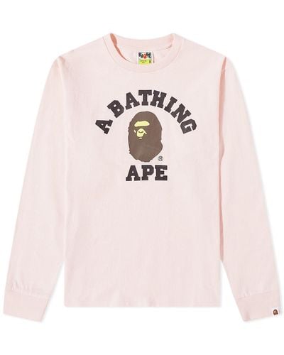 A Bathing Ape Long Sleeve College T-shirt - Pink
