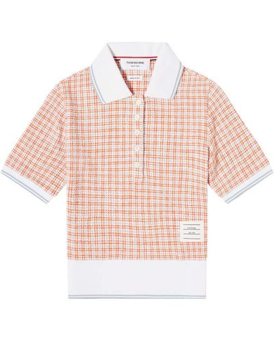Thom Browne Short Sleeve Tweed Polo Shirt Top - Pink
