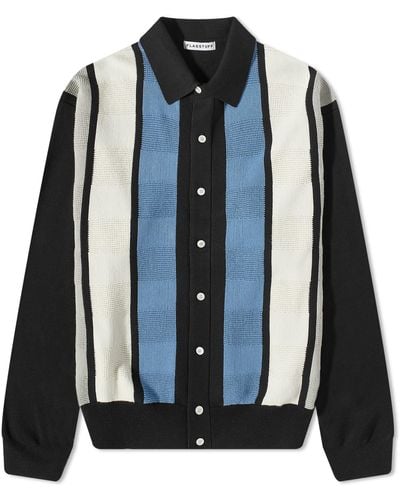 Flagstuff Stripe Knit Polo Cardigan - Blue