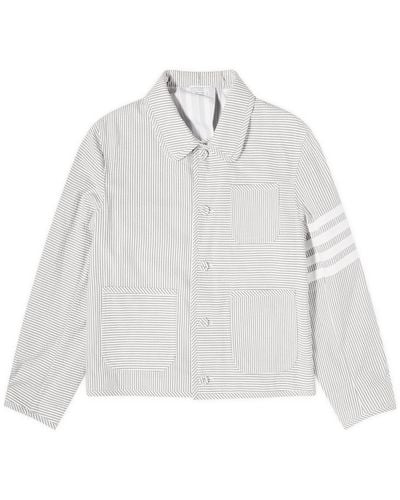 Thom Browne 4 Bar Stripe Seersucker Jacket - White