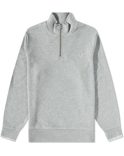 Fred Perry Half Zip Crew Sweat Steelmarl & S - Grey