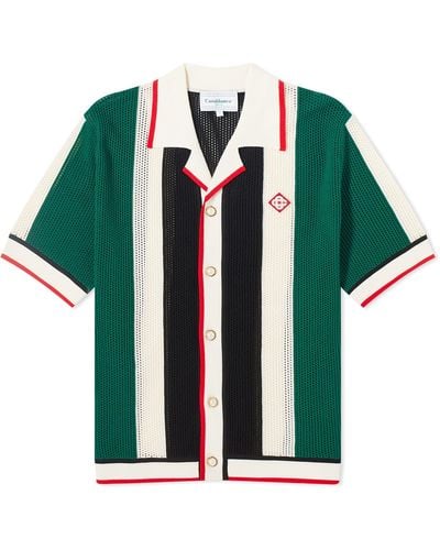 Casablancabrand Striped Mesh Short Sleeve Shirt - Green