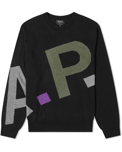 A.P.C. All Over Logo Crew Knit - Black