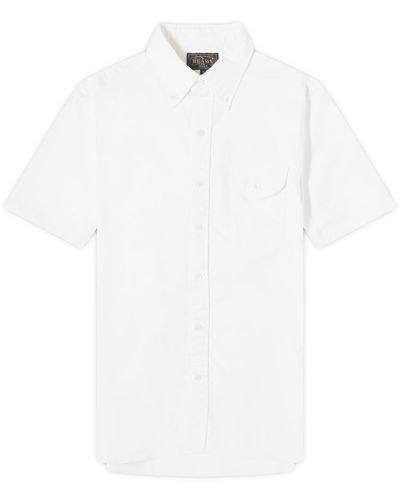 Beams Plus Button Down Short Sleeve Oxford Shirt - White