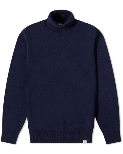 Norse Projects Kirk Lambswool Roll Neck Knit - Blue
