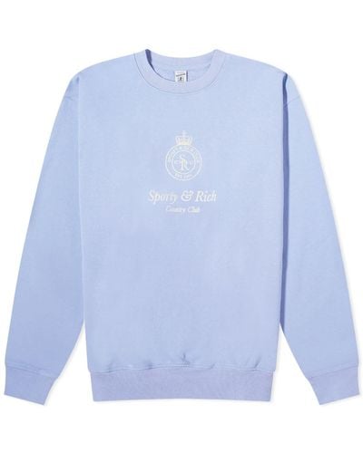 Sporty & Rich Crown Embroidered Crew Sweat - Blue