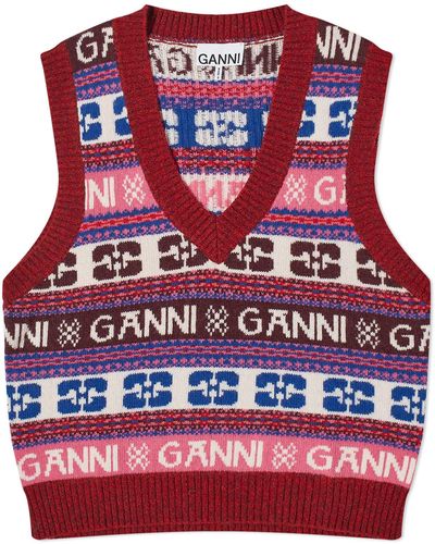 Ganni Logo Wool Mix Vest - Red