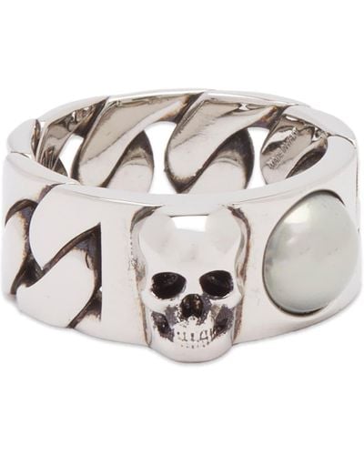 Alexander McQueen Skull & Pearl Ring - White