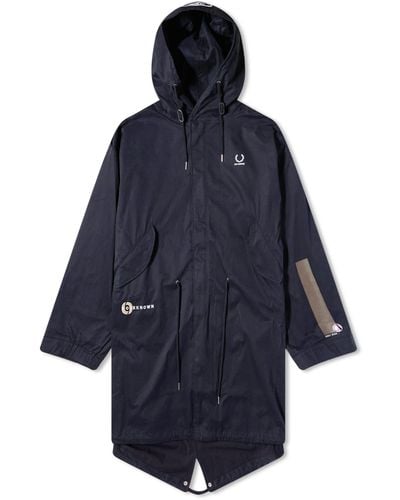 Fred Perry X Raf Simons Printed Patch Parka Jacket - Blue
