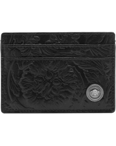 Versace Barocco Embossed Leather Card Holder - Black