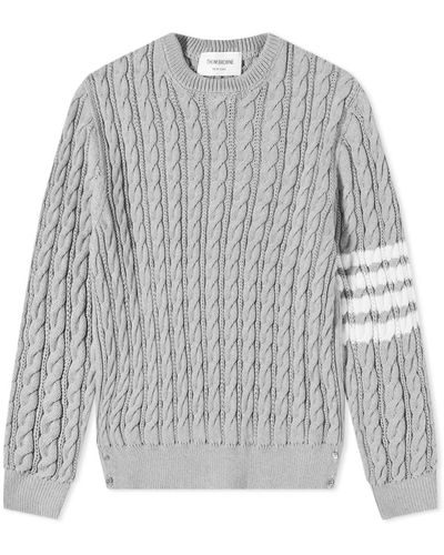 Thom Browne 4 Bar Cable Crew Knit - Gray