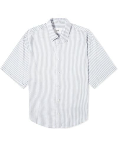 Ami Paris Boxy Short Sleeve Stripe Shirt - White