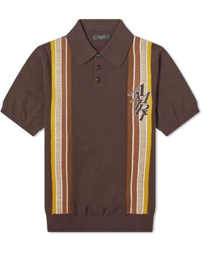 Amiri Stack Stripe Knit Polo Shirt - Brown