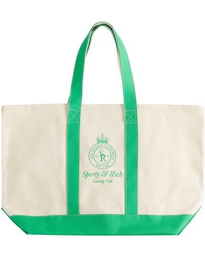 Sporty & Rich Crown Logo Two Tone Tote Bag - Green