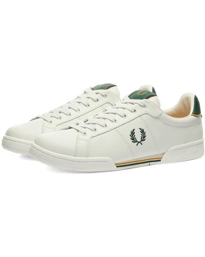 Fred Perry White And Green Authentic B722 Leather Trainers Porcelain - Multicolour