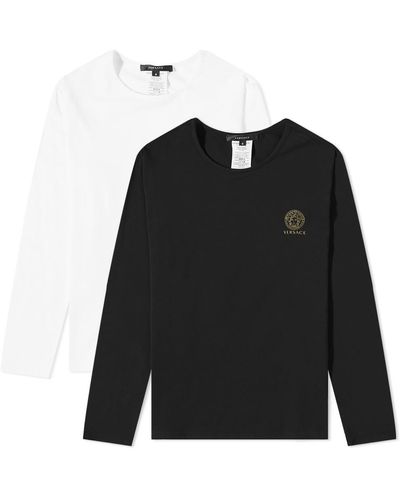 Versace Long Sleeve Medusa Head Cotton Stretch T-Shirt - Black