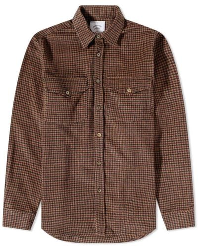 Portuguese Flannel Leaf Check 2 Pocket Overshirt - Brown