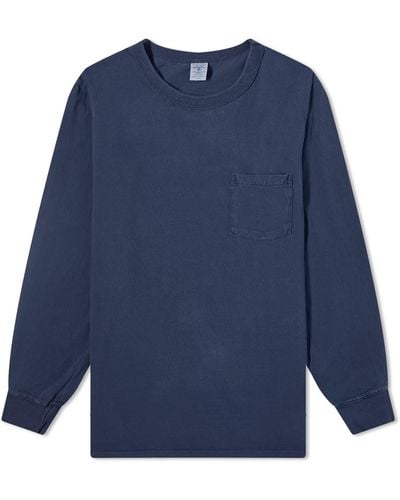 Velva Sheen Long Sleeve Heavyweight Pocket T-shirt - Blue