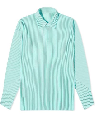 Homme Plissé Issey Miyake Pleated Long Sleeve Polo Shirt - Blue