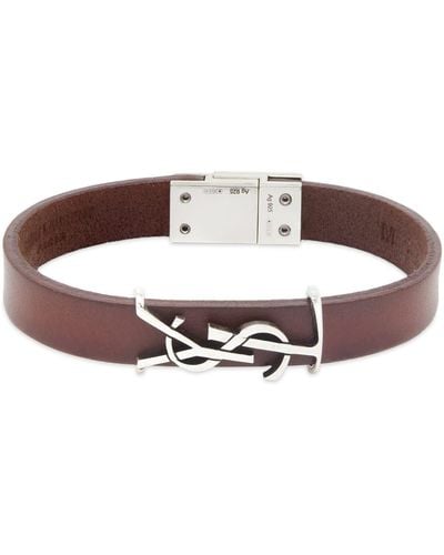Saint Laurent Ysl Leather Bracelet - Brown
