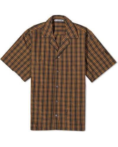 Acne Studios Samir Short Sleeve Micro Check Shirt - Brown