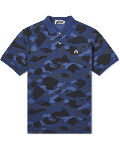 A Bathing Ape Colour Camo Ape Head One Point Polo Shirt - Blue